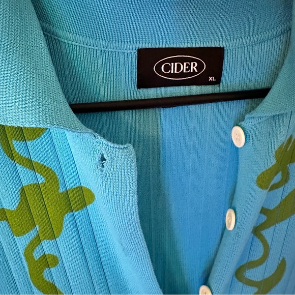 Blue and green floral print ribbed dress with buttons - Picture 6 of 9